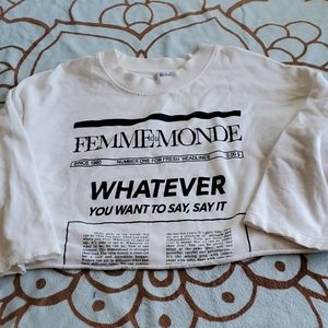 Bershka Cropped Sweater Newsprint Top White Sz M/L